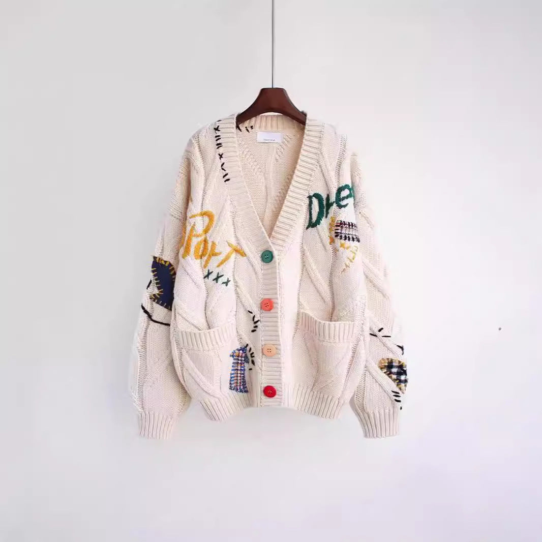 Women's knit jacket with colorful pattern and practical pockets Lune London
