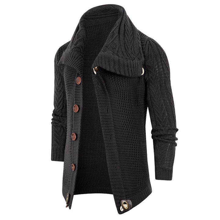 Knitted jacket for men with shawl collar and wooden buttons Lune London