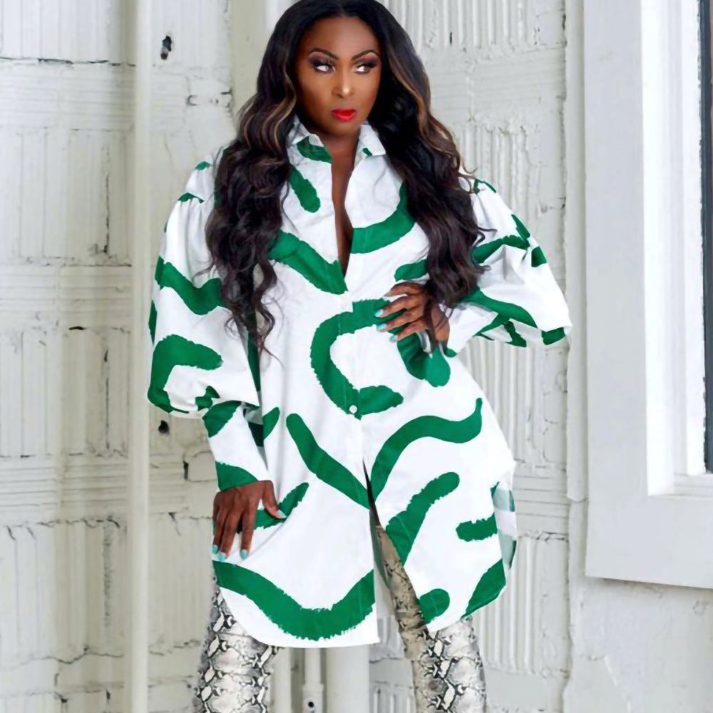 Trendy shirt dress for women with an eye-catching pattern and flared sleeves Lune London