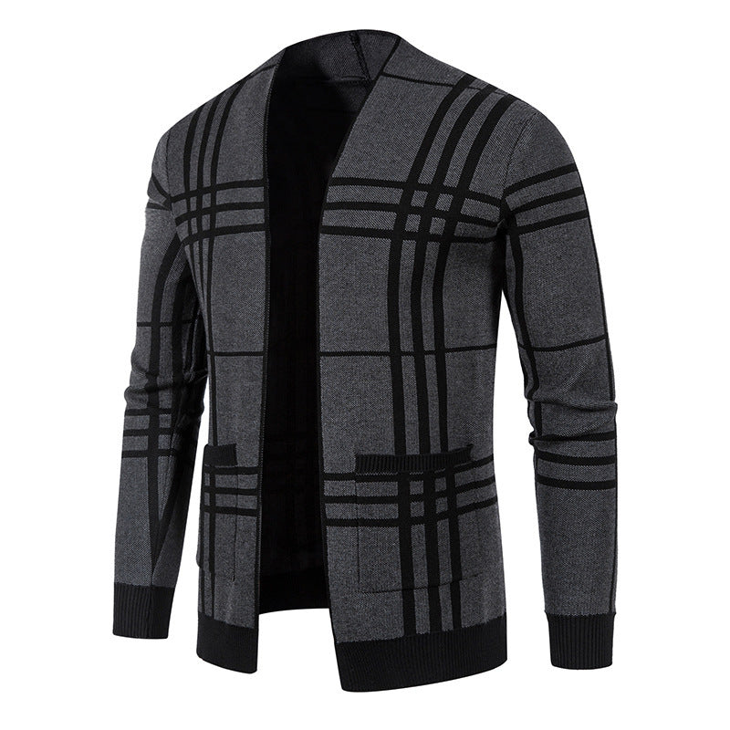 Modern knitted jacket for men with a modern check pattern and practical pockets Lune London