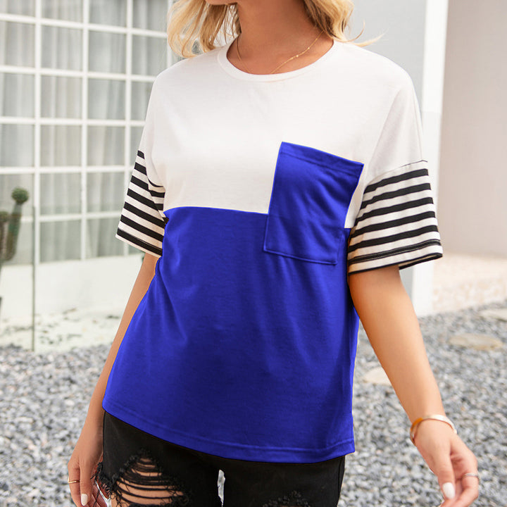 Fashion t-shirt for women with striped sleeves and applied pocket Lune London