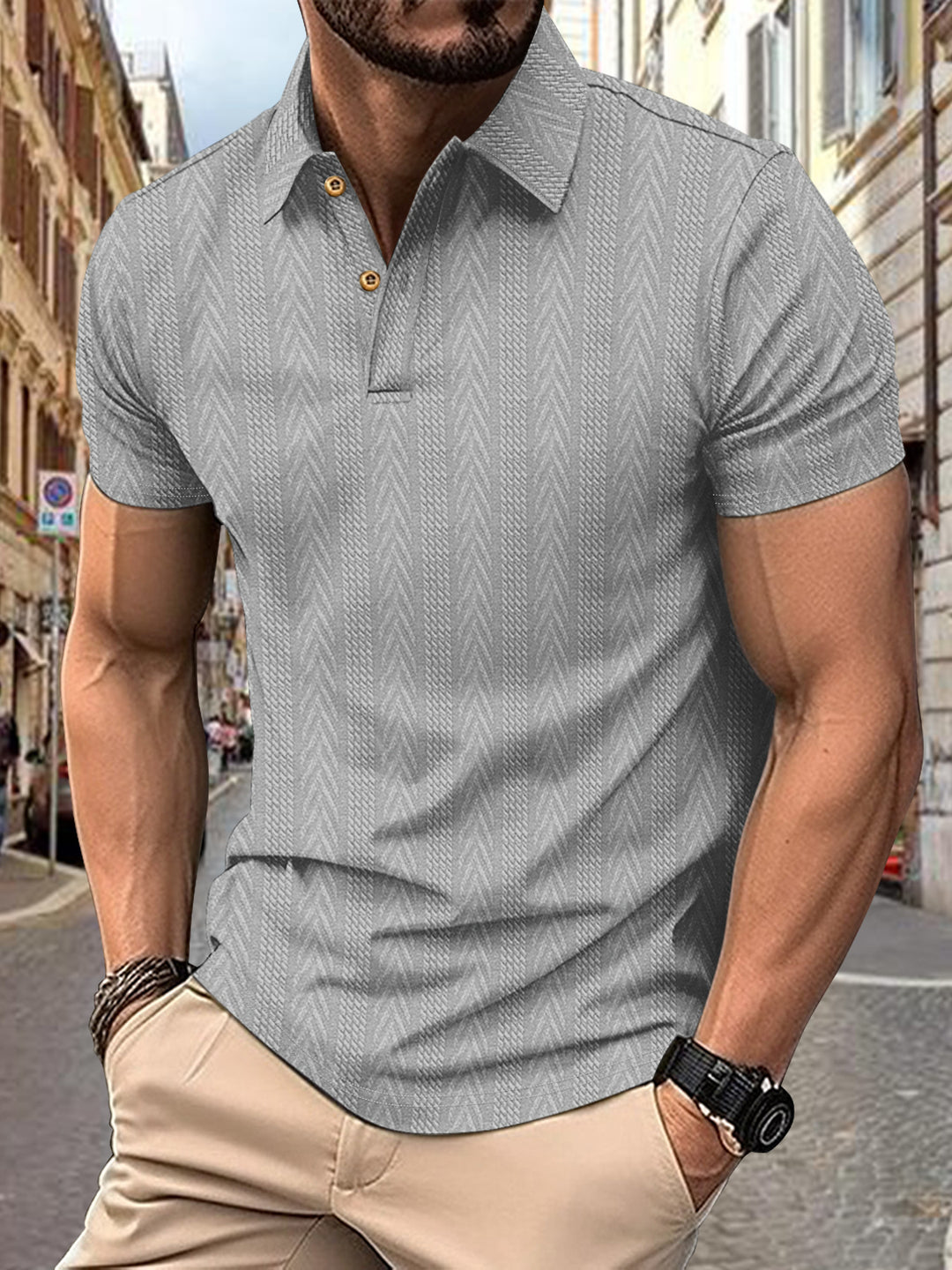 Trendy short-sleeved polo shirt for men with textured design Lune London
