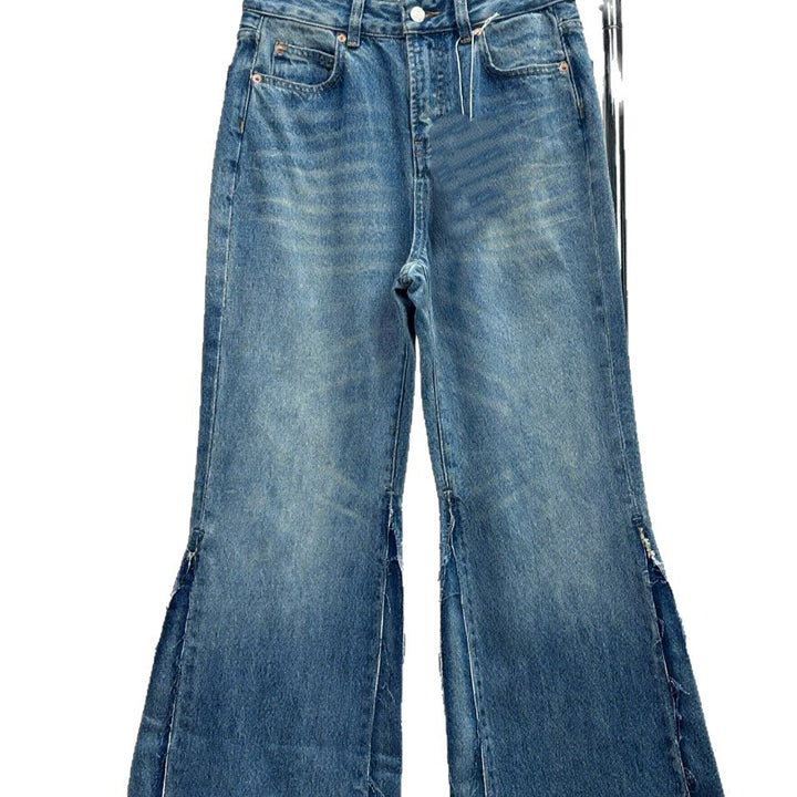 Women's baggy jeans with frayed hem and high slits Lune London