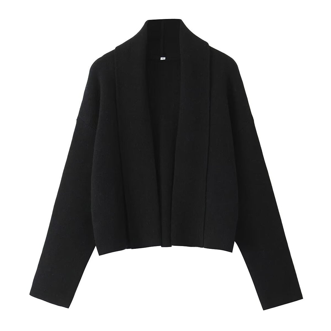 Casual knit jacket for women with an open design and a V neck Lune London