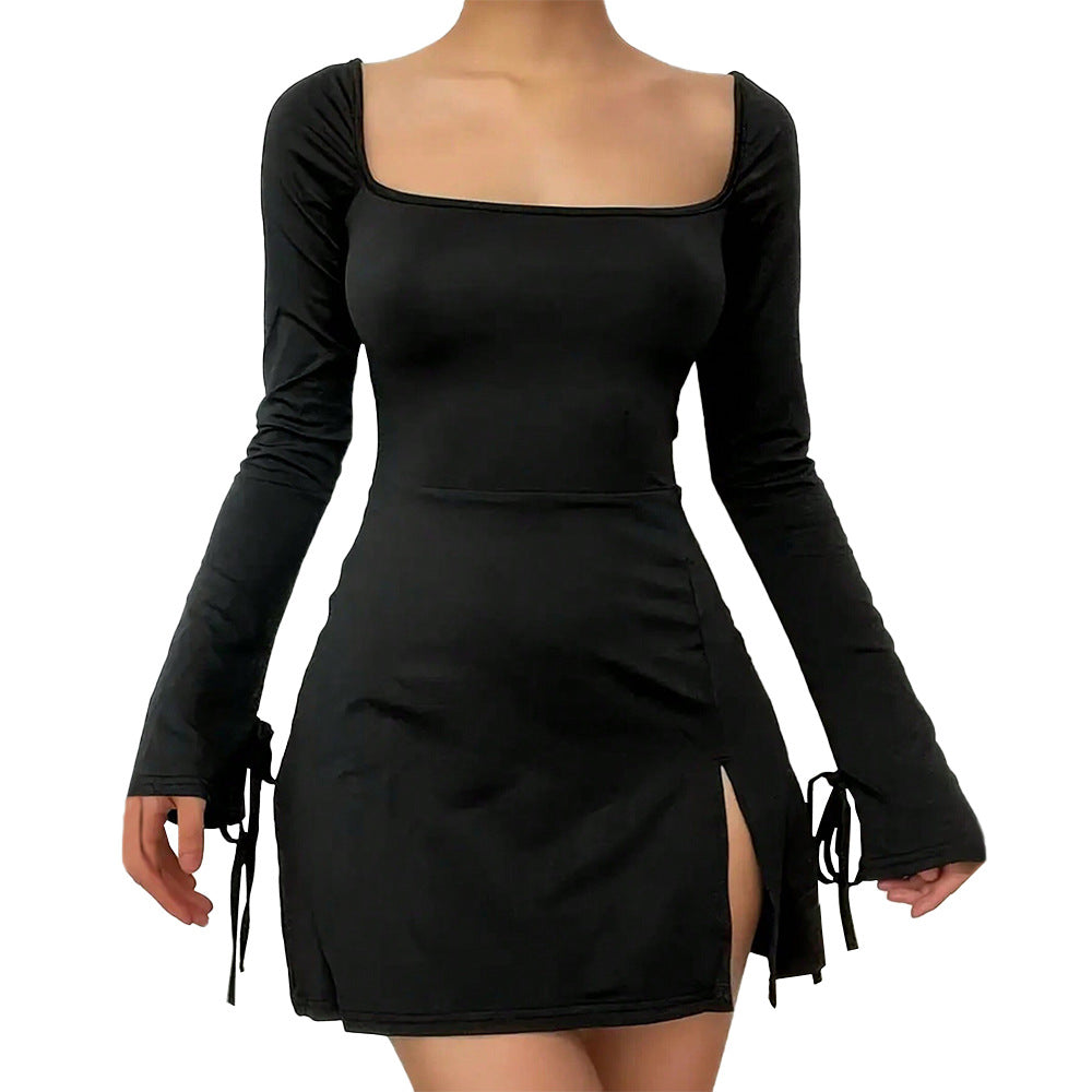 Robe min pour femmes avec décolleté en V profond, manches longues et laçage élégant Chic & Stil