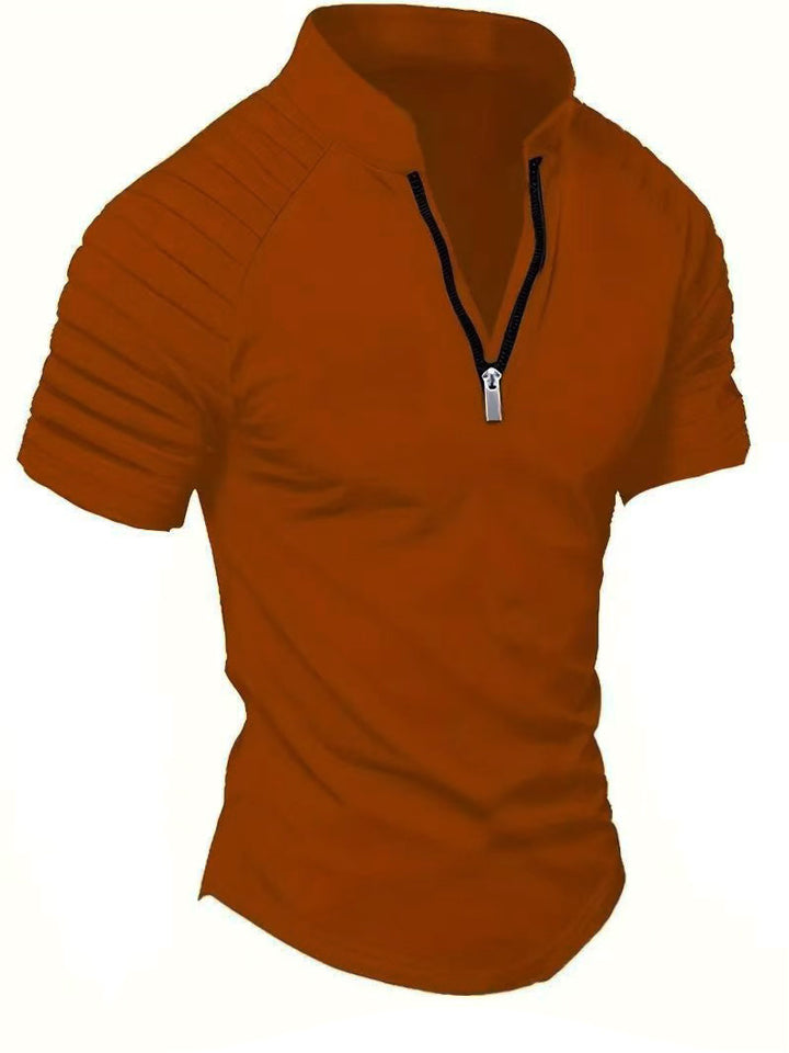 Short Sleeve Sports T-Shirt for Men with Structured Zipper Chic and Style
