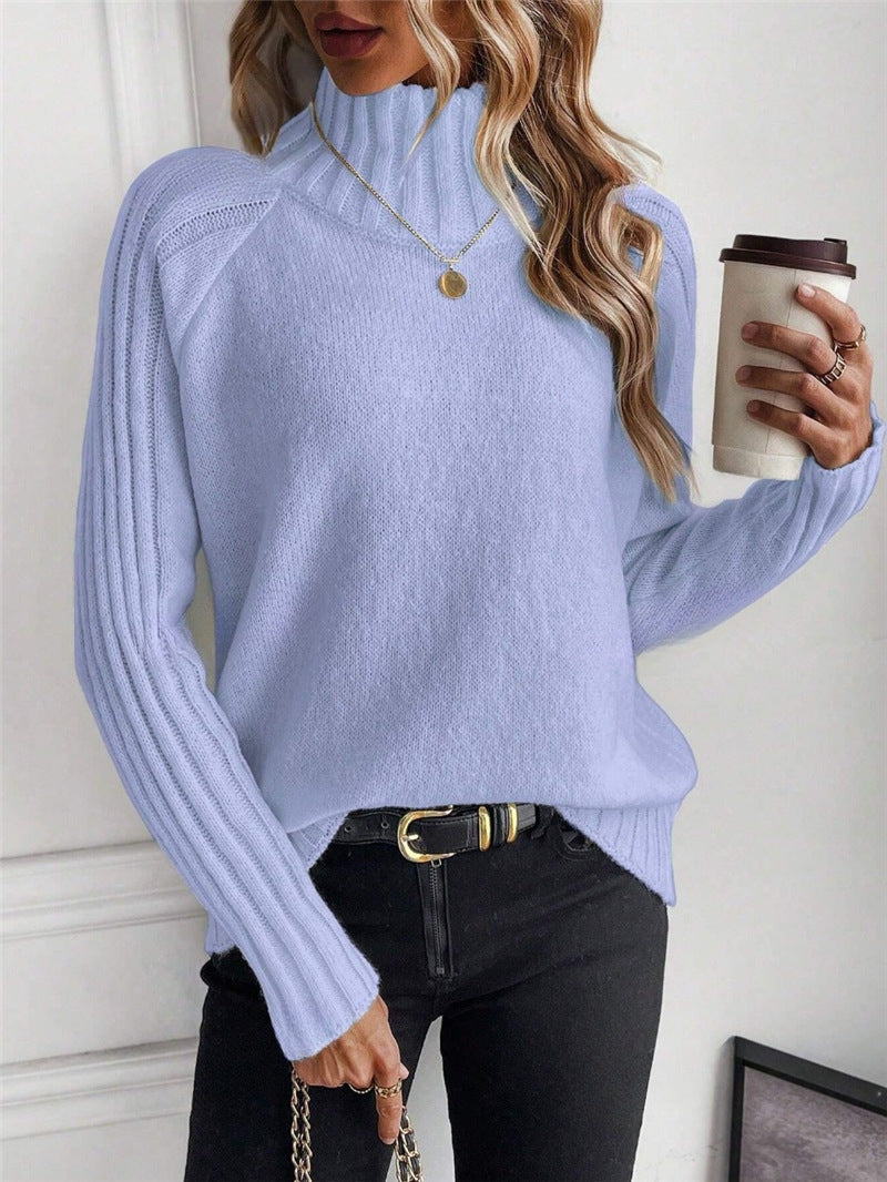 Women's sweater with modern high collar and structured ribbed design Lune London