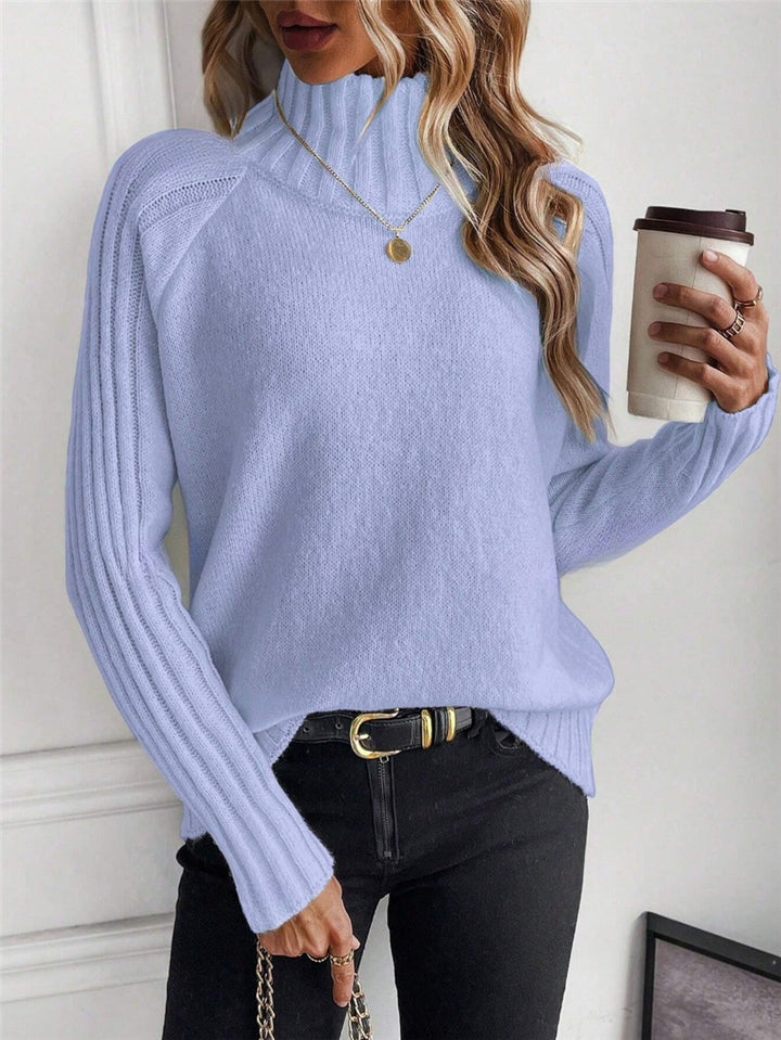 Women's sweater with modern high collar and structured ribbed design Lune London