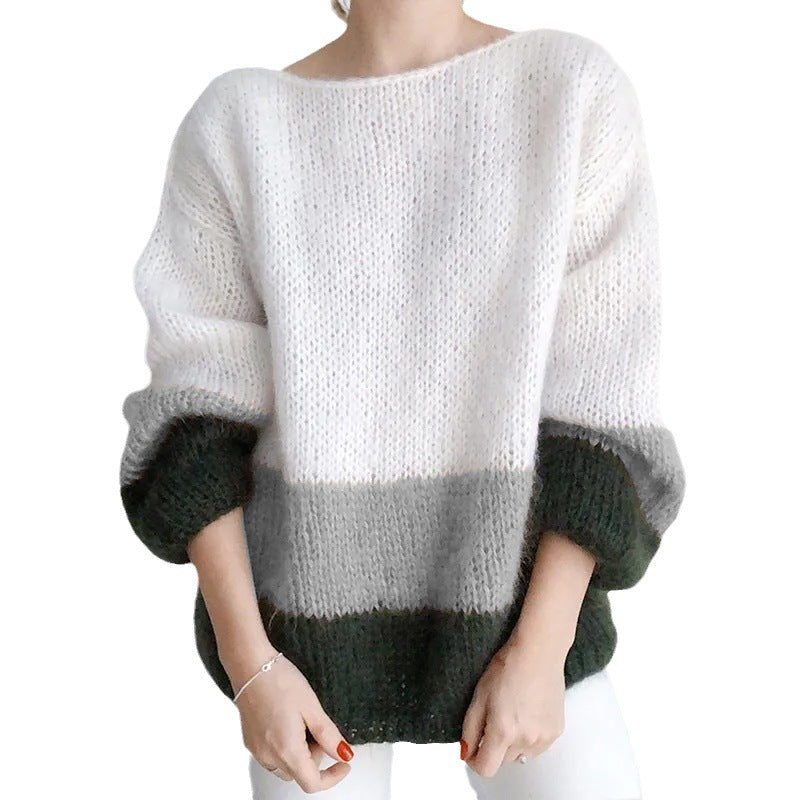 Coarse knit sweater for women with a modern block pattern and a relaxed fit Lune London