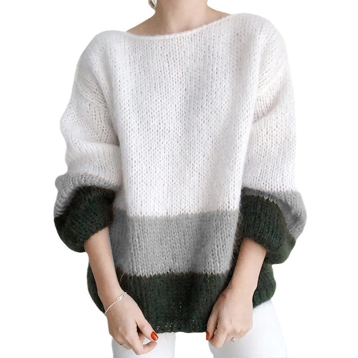 Coarse knit sweater for women with a modern block pattern and a relaxed fit Lune London