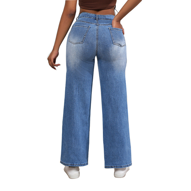 Lune London Wide Fit Destroyed Jeans for Women with Trendy Ripped Details
