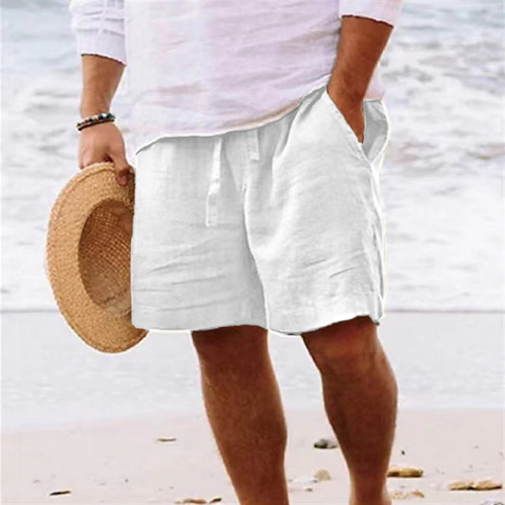 Light linen shorts for men with elastic waistband and practical side pockets Lune London