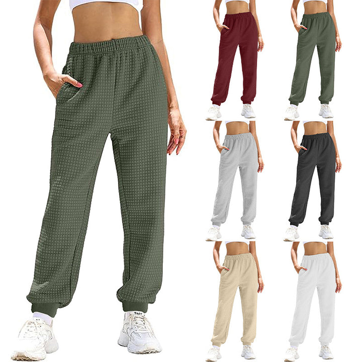 Women Comfortable Waffle Texture Sweatpants with Elastic Waist and Side Pockets Lune London