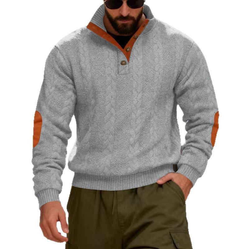 Structured knit sweater for men with high collar and snap button details Lune London