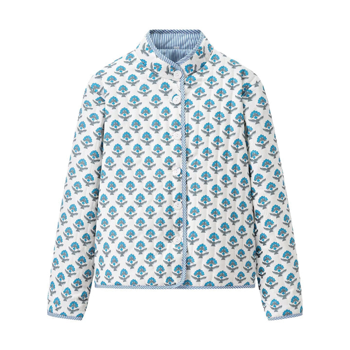 Trendy bomber jacket for women with floral pattern and practical button details Lune London