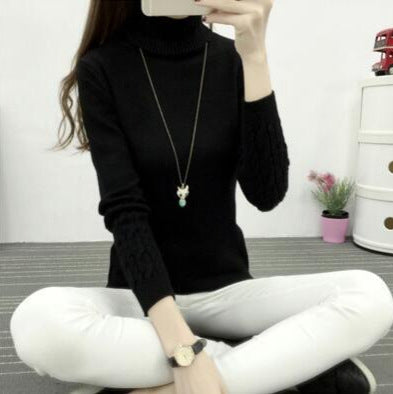 Fine knit sweater for women with high collar and cable knit pattern Lune London
