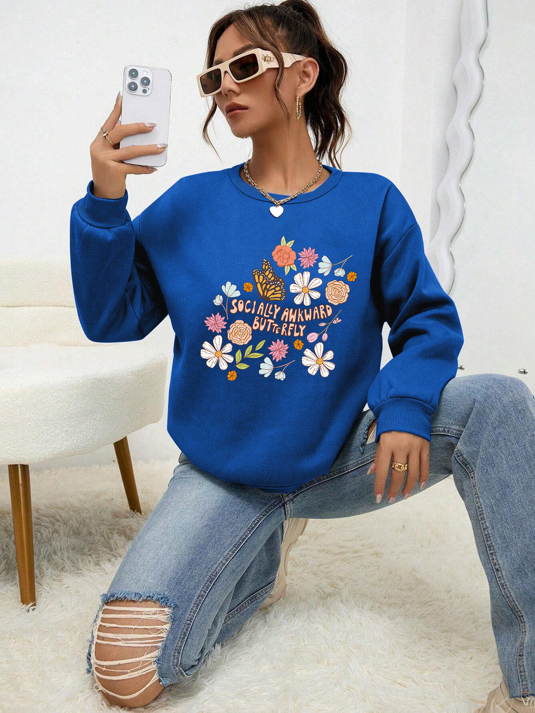 Sweatshirt femme avec design floral créatif et impression inspirante Chic & Stil