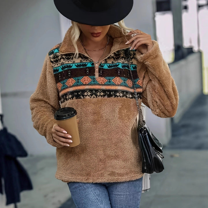 Pull en molleton confortable pour femmes avec fermeture éclair à la mode et design coloré Chic & Stil