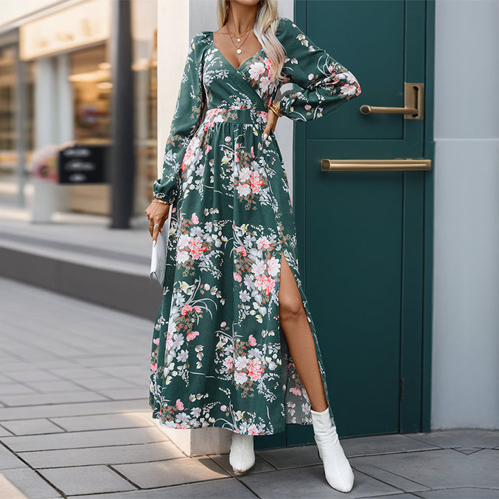 Maxi dress women with floral design and side slit Lune London