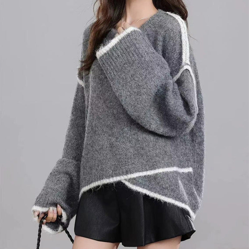 Pull en maille lâche pour femmes avec bord contrastant Chic & Stil