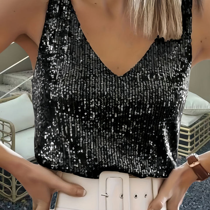 Ladies Sequin V Tank Top Lune London