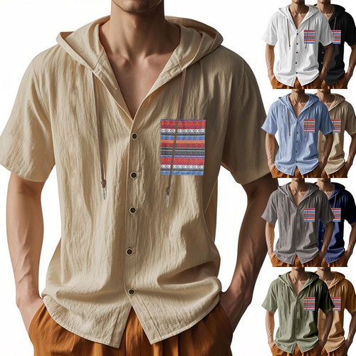 Casual short sleeve shirt for men with hood and colorful pattern Lune London