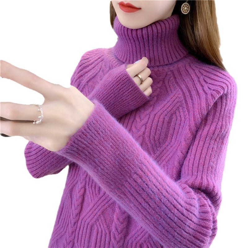 Women's turtleneck pullover with textured cable knit pattern and long sleeves Lune London