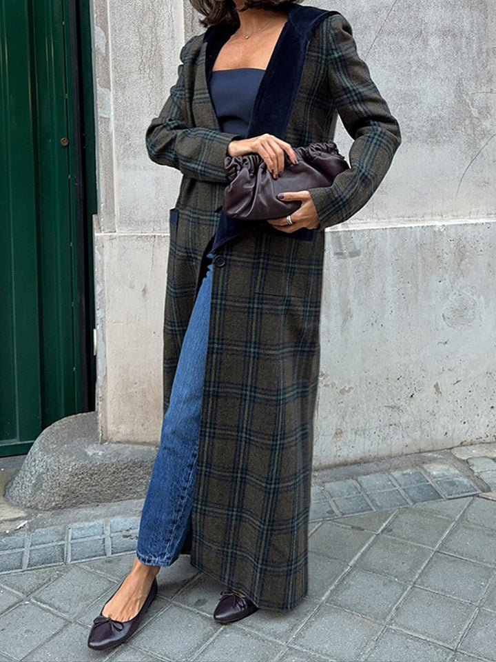 Plaid coat for women with trendy lapels and removable collar Lune London