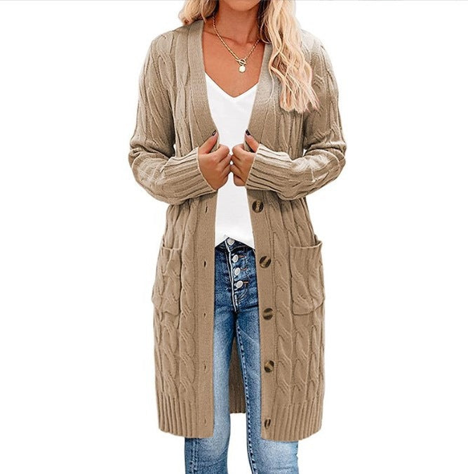 Women’s chunky knit cardigan with pockets and button detail Lune London