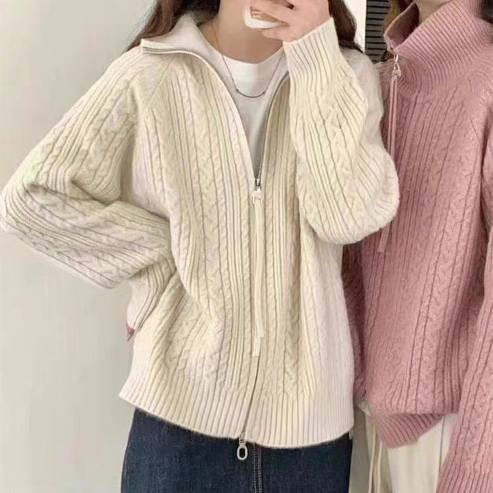 Cardigan pour femmes avec fermeture éclair et motif en cable céleste Chic & Stil