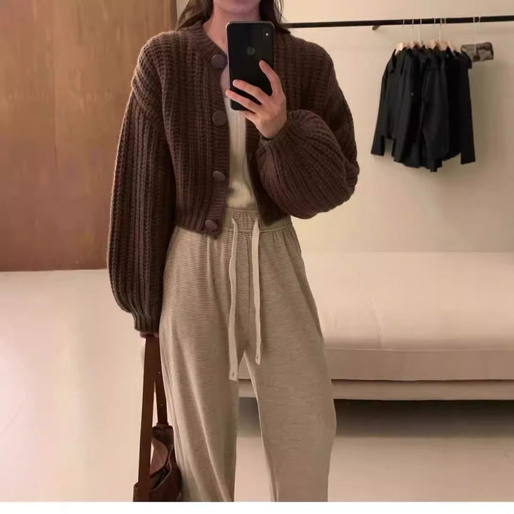 Thick knit jacket for women with oversized sleeves and button details Lune London