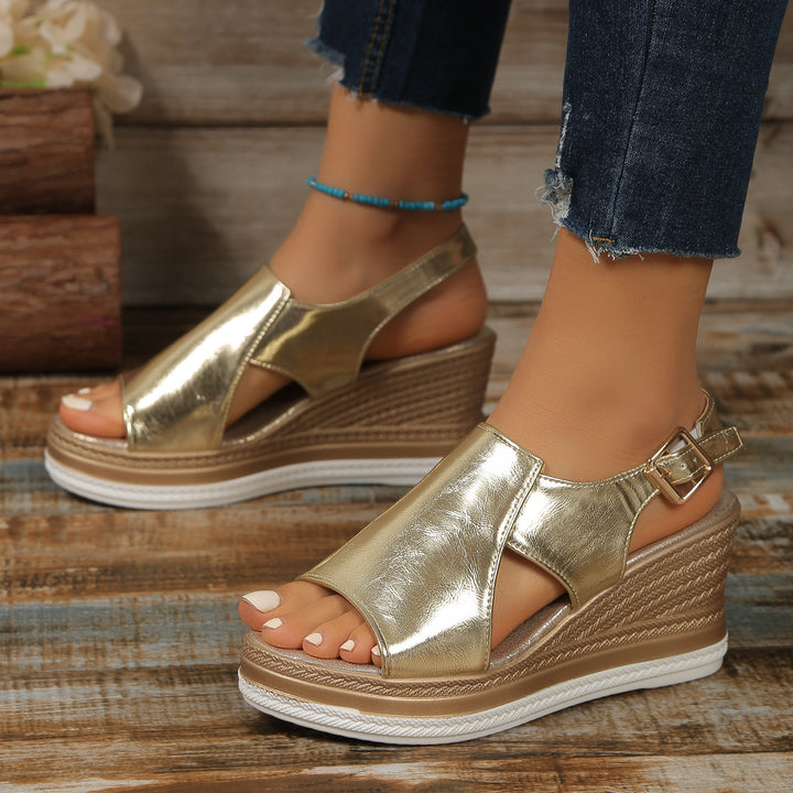 Wedge heels sandals for women with a sleek strappy design and comfortable insole Lune London