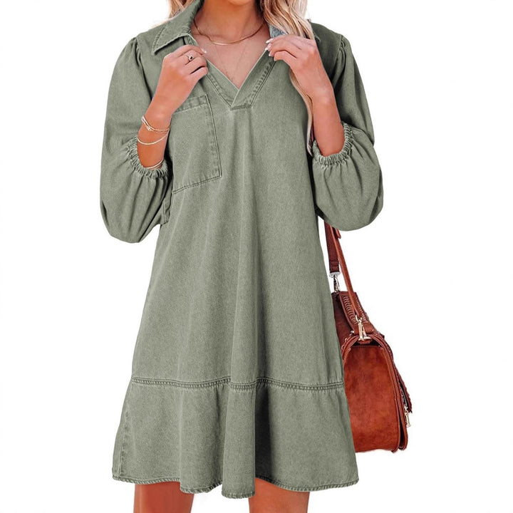 Denim dress for women with voluminous sleeves and a side pocket Lune London