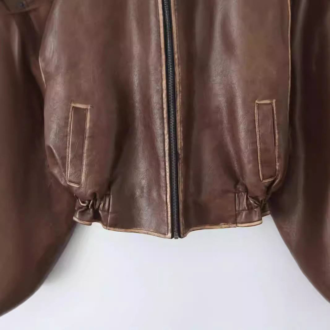 Veste en simili cuir tendance pour femmes avec fermeture éclair et poches à rabat Lune London