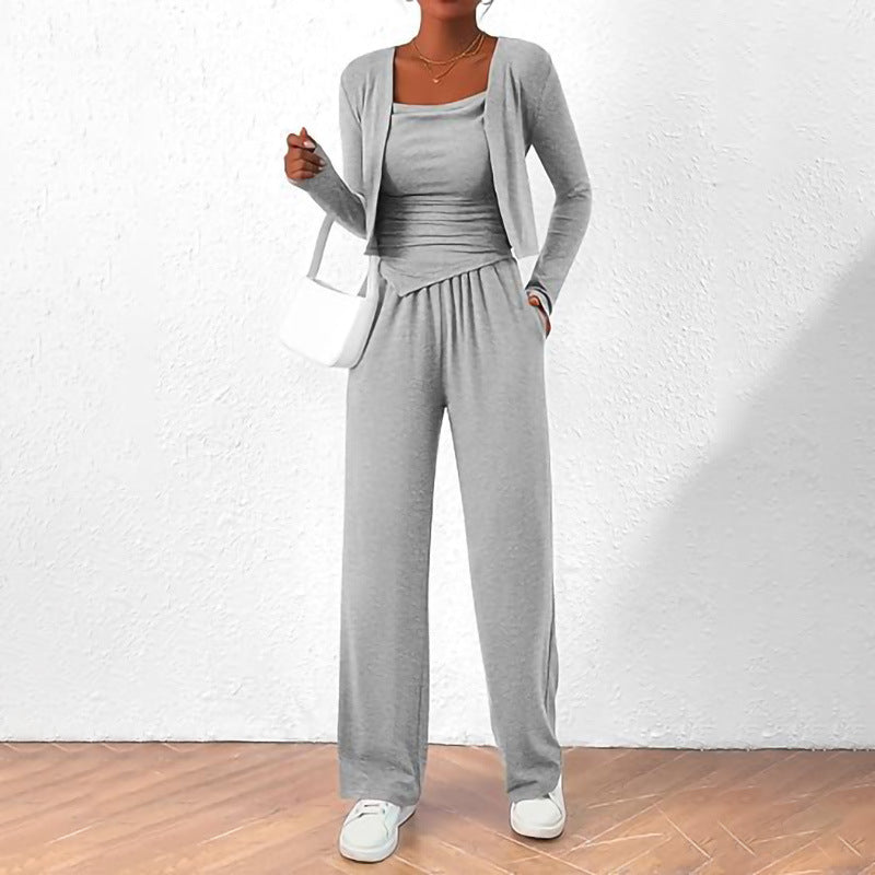 Women Comfortable Jumpsuit with Sleeveless Blouse and Open Cardigan Lune London