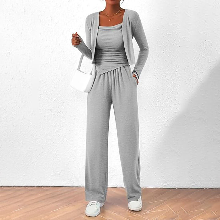 Women Comfortable Jumpsuit with Sleeveless Blouse and Open Cardigan Lune London