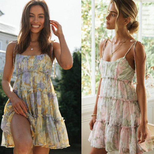 Robe d'été aérienne pour femmes avec de délicates volants et des bretelles spaghetti Chic & Stil