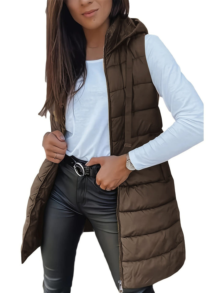 Ladies stylish quilted vest with hood and long cut Lune London