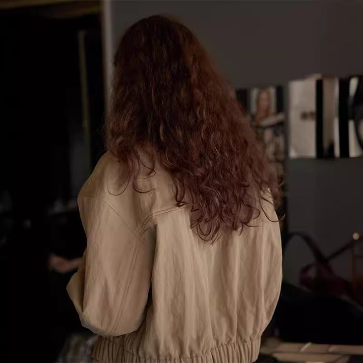 Casual short women's jacket with practical high collar and applied pockets Lune London