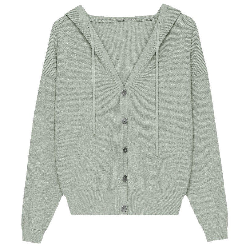 Women's knitted jacket with hood and button closure Lune London