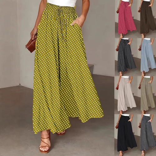 Ladies' culotte pants with elastic waist and embroidered polka dot pattern Lune London