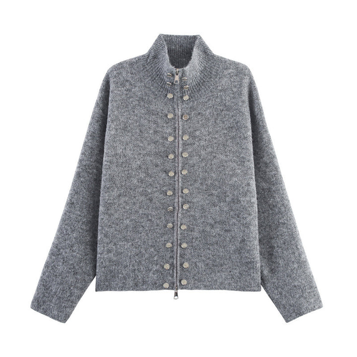 Trendy knitted sweater for women with elegant zip and decorative buttons Lune London