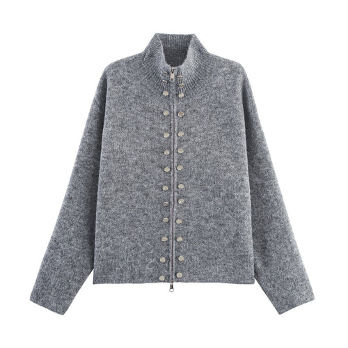Trendy knitted sweater for women with elegant zip and decorative buttons Lune London