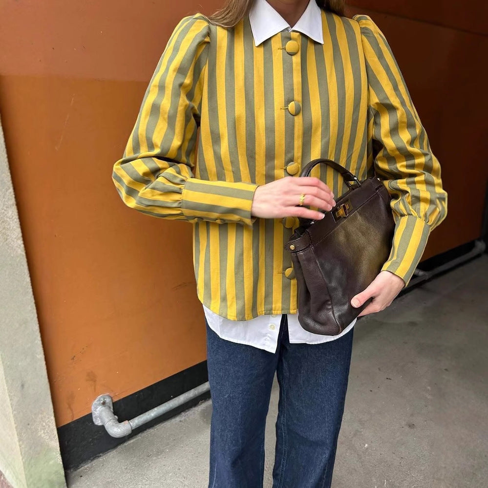 Long sleeve blouse for women with a striped design and elegant puff sleeves Lune London