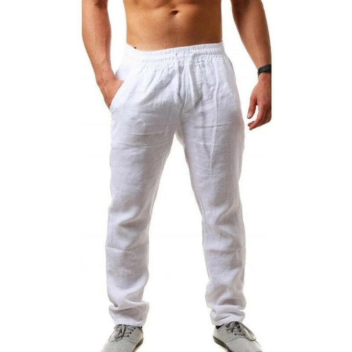 Light linen trousers for men with elastic waistband and side pockets Lune London