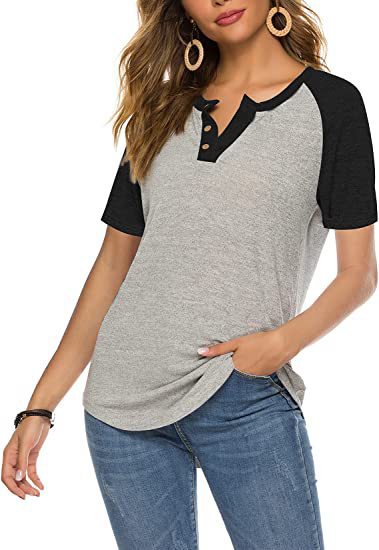 Casual short sleeve Henley T-shirt for women with button placket Lune London