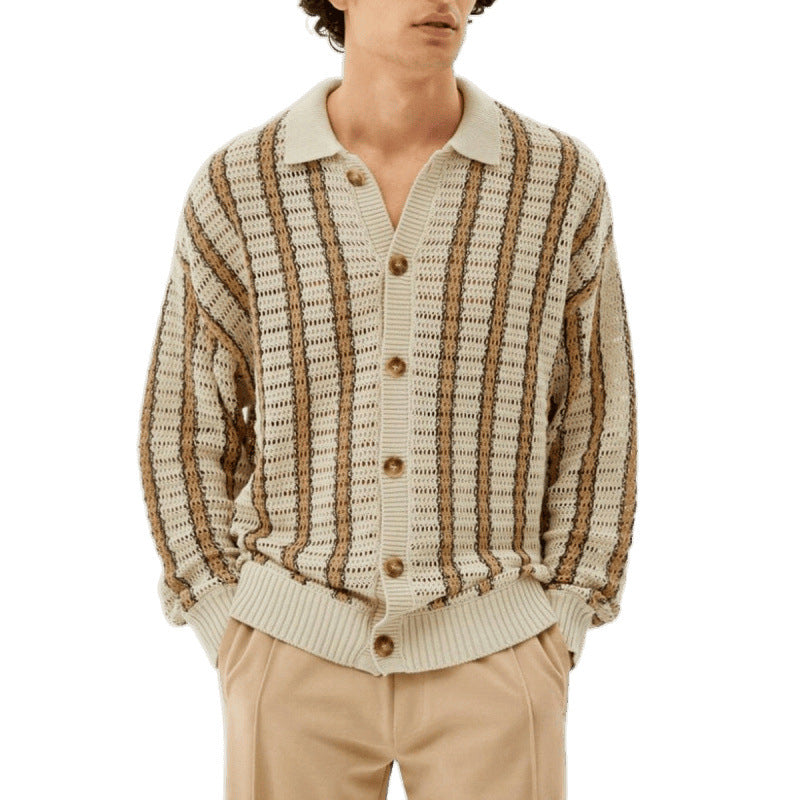 Knitted jacket for men with an elegant openwork pattern and practical buttons Lune London