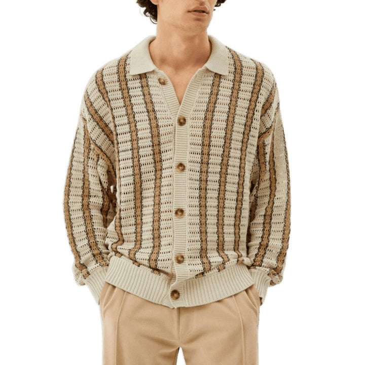 Knitted jacket for men with an elegant openwork pattern and practical buttons Lune London