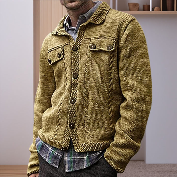 Men's knitted jacket with cable pattern and practical pockets Lune London