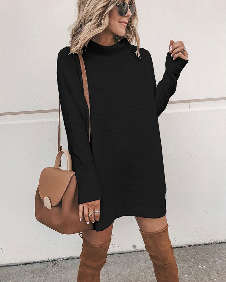 Oversized knitted dress for women with a high collar and puff sleeves Lune London